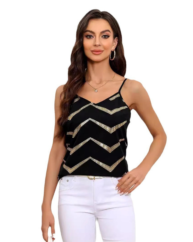 Women's V-neck Bronzing Back Cross Backless Sling Top