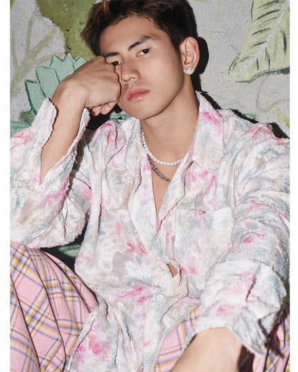 Spring And Summer American Three-dimensional Floral Shirt Niche Design Floral Long Sleeve Shirt