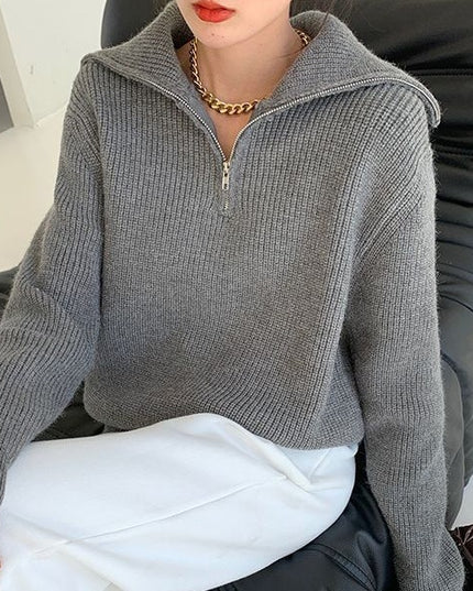 Women's Dacron Zipper Sweater Sweater Loose Outer Wear Bottoming Shirt