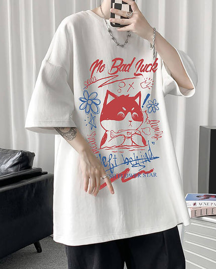 White Half Sleeve Cute Cat T-shirt Top