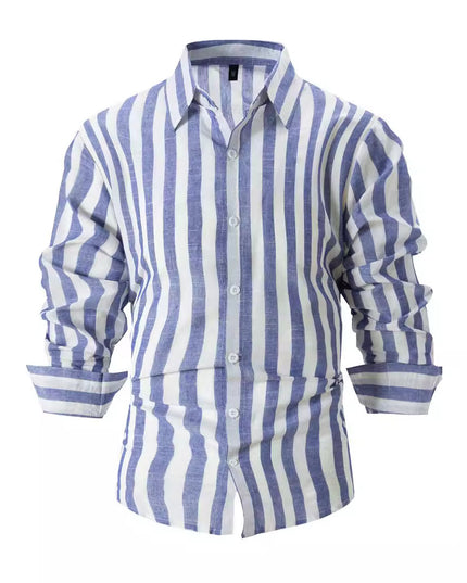 Men's Yarn-dyed Striped Casual Loose Long-sleeved Shirt