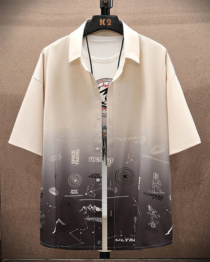 Summer Thin Ice Silk Shirt Loose Collar T-shirt Fattening Type Fat Man