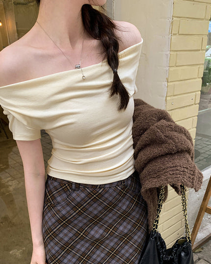 Off-shoulder Slim T-shirt Women Short Sleeve