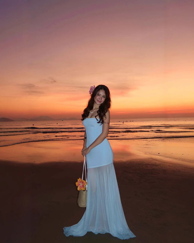 Solid Color Chest-wrapped Mesh Dress Sleeveless