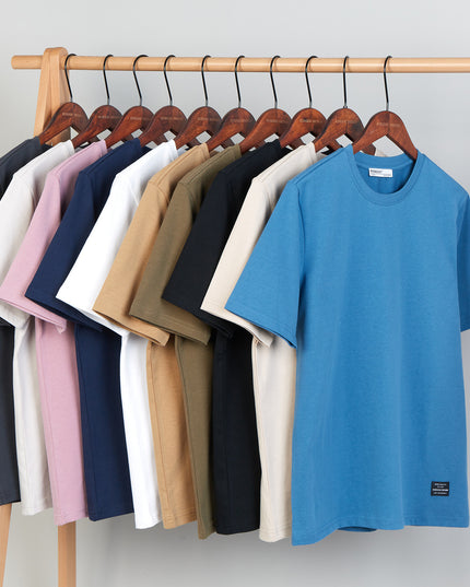 Heavy Cotton Men's Short Sleeve T-shirt American Casual Solid Color Crewneck