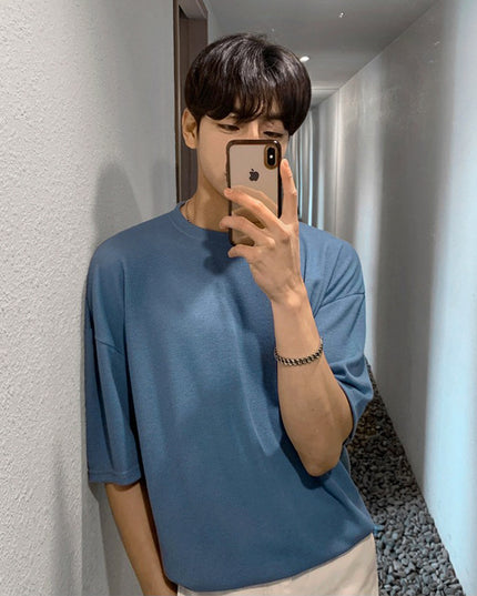Solid Color Cotton Round Neck Half Sleeve T-shirt Top