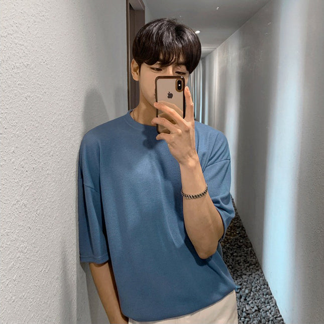 Solid Color Cotton Round Neck Half Sleeve T-shirt Top
