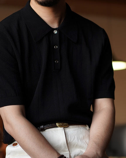 Men's Short-sleeved Lapel Knitted Polo Shirt