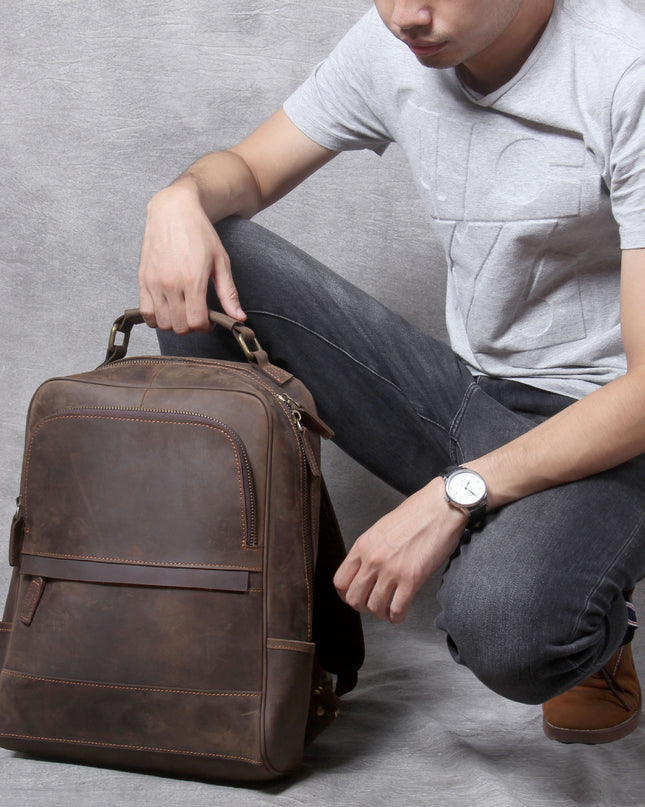 New Retro Crazy Horse Leather Men's Leather Backpack