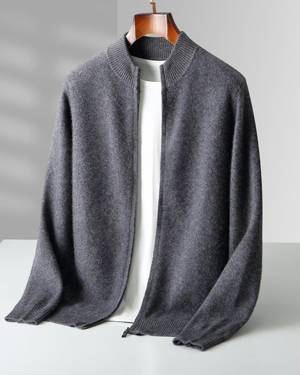 Wool Cardigan Men's Stand Collar Zipper Knitted Sweater Coat Warm And Loose Cashmere Pants Men