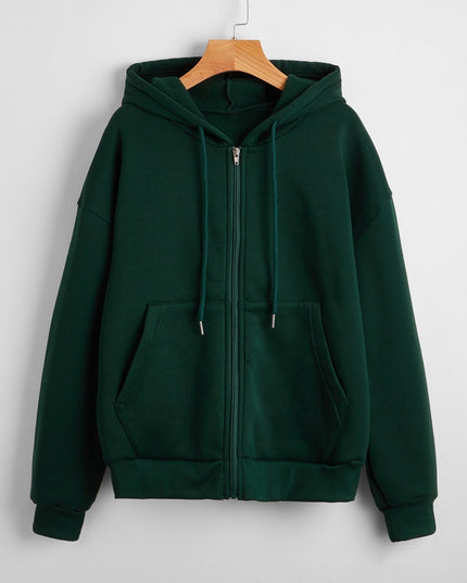 Sweater Women's Hooded Solid Color Zipper Loose Padded Coat