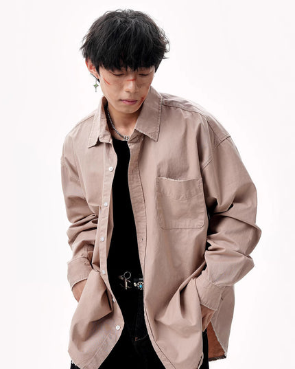 American Retro Solid Color Shirt Autumn