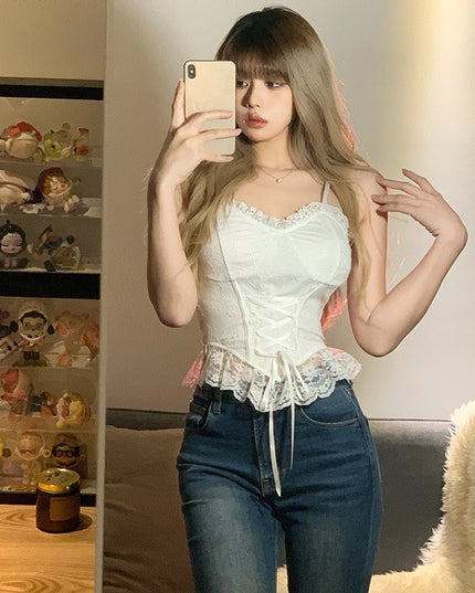 Lace Tops Spring And Summer Irregular Care Machine Straps Vest Suspenders