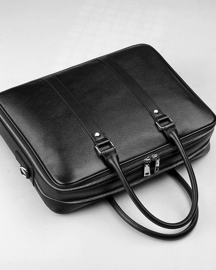 Men’s Real Leather Handbag | Double Zipper Cattlehide, 14-Inch Laptop Compatible