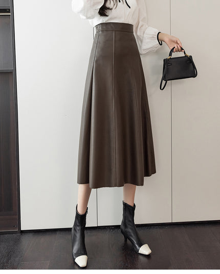 Women's Autumn And Winter High Waist PU Leather Skirt