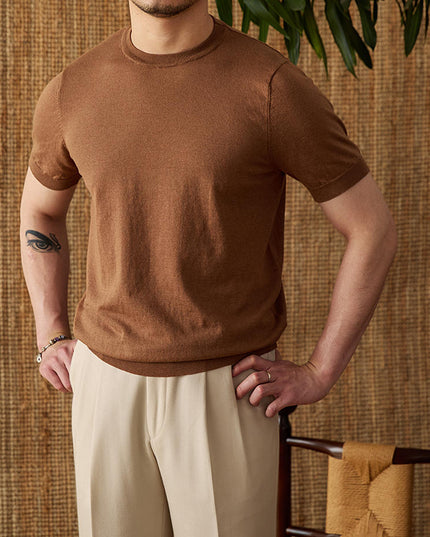 Men's Summer Breathable Tencel Cotton Round Neck Short Sleeve T-shirt
