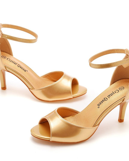 7cm Peep-toe High-heeled Sandals Shallow Mouth Buckle Plus Size