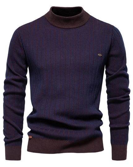 Half Turtleneck Slim Striped Top Fashion Men's Pullovers