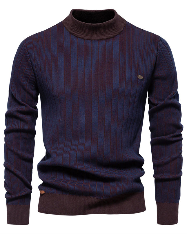 Half Turtleneck Slim Striped Top Fashion Men's Pullovers