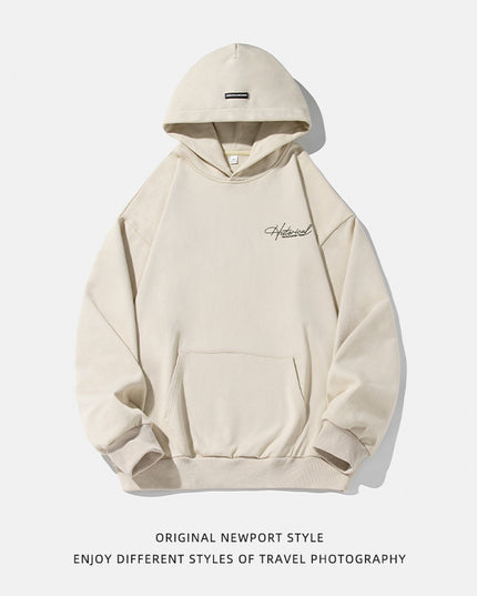 Retro Heavy Hooded Sweater Men's Autumn And Winter High Street American Letter Embroidery