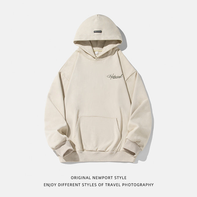Retro Heavy Hooded Sweater Men's Autumn And Winter High Street American Letter Embroidery