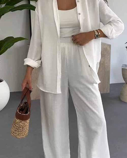 Fashion Solid Color Loose Top Casual Wide Leg Pants Two-piece Set