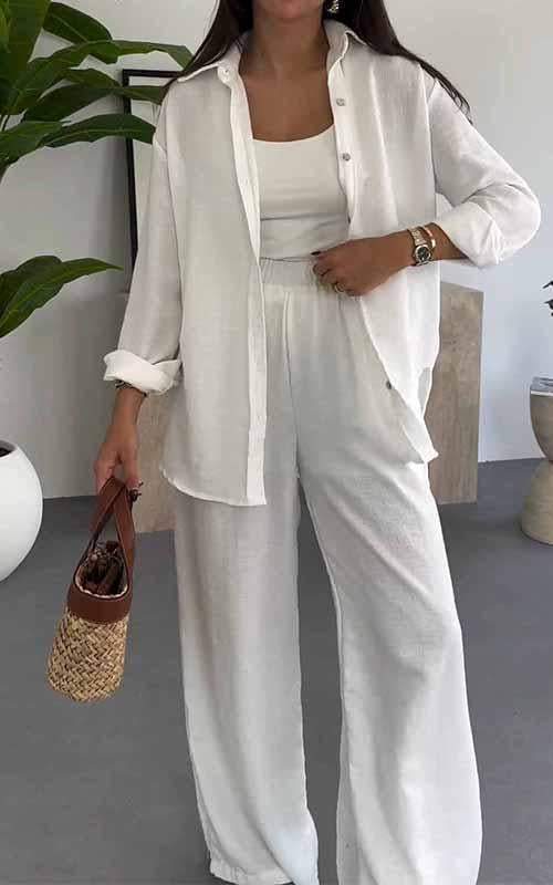 Fashion Solid Color Loose Top Casual Wide Leg Pants Two-piece Set