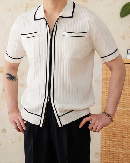 Slim Elastic Skin-friendly Lapel Short-sleeved Knitting Polo Shirt