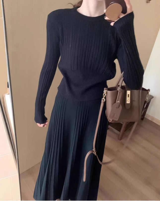 Gray Knitted Temperament Long Dress Suit