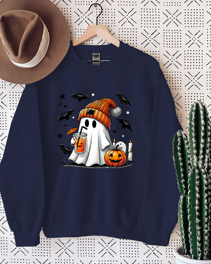 Women's Sweatshirt Halloween Ghost Pumpkin Bat Print Pullover
