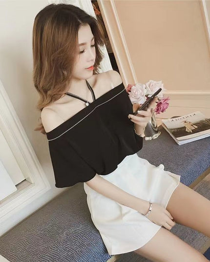 Summer New Elegant Halter Off-shoulder Ruffled Off-the-shoulder Top