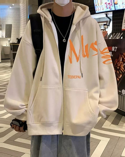 Hong Kong Style Letter Printed Full-zip Cardigan Jacket Top Coat