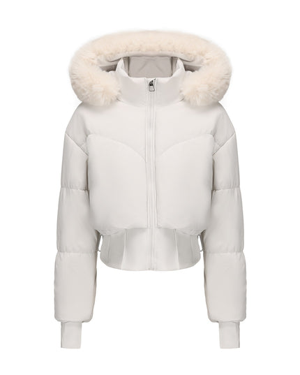 Women's Hooded Large Fur Collar Short Cotton Jacket