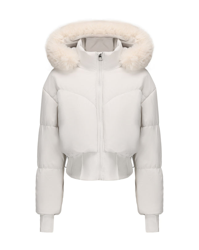 Women's Hooded Large Fur Collar Short Cotton Jacket
