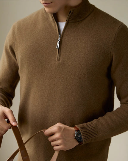 Half Zipped Stand Collar Pure Wool Thermal Sweater