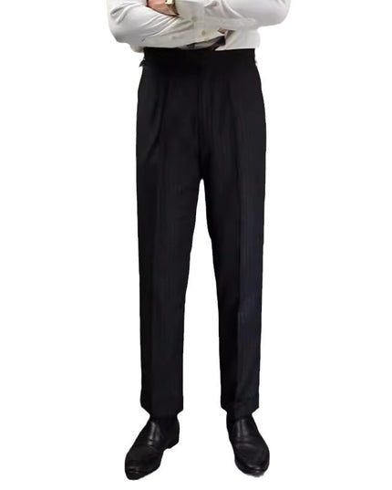 Autumn Wool Blended Single Pleated Striped Suit Pants
