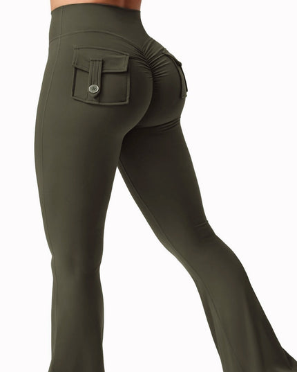 Yoga Tooling Style Peach Hip Pocket Bell-bottom Pants Sports Quick-drying
