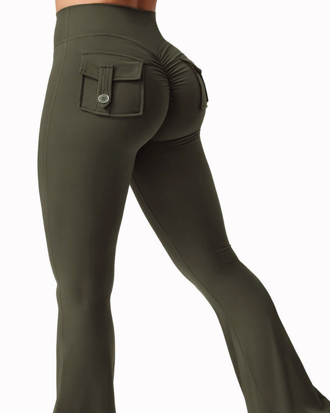 Yoga Tooling Style Peach Hip Pocket Bell-bottom Pants Sports Quick-drying