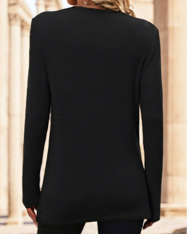 Solid Color Twist V Crew Neck T-Shirt