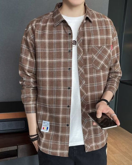 Loose Hong Kong Style Casual Coat Youth Plaid Shirt
