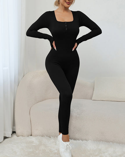 Square Collar Long Sleeve Thread Seamless Yoga Bodysuit
