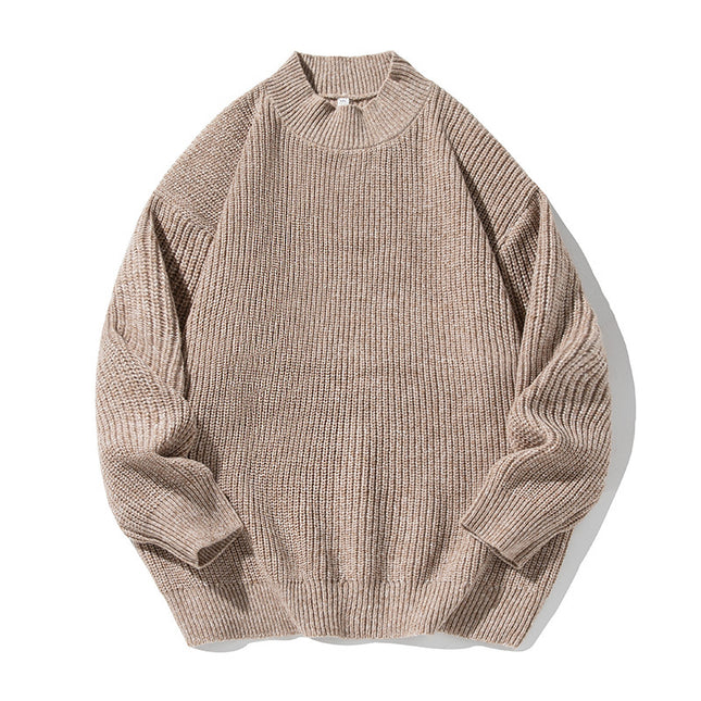 Retro Thick Needle Mock Neck Sweater Autumn And Winter Texture Texture Hemp Dot Jacquard Thickened