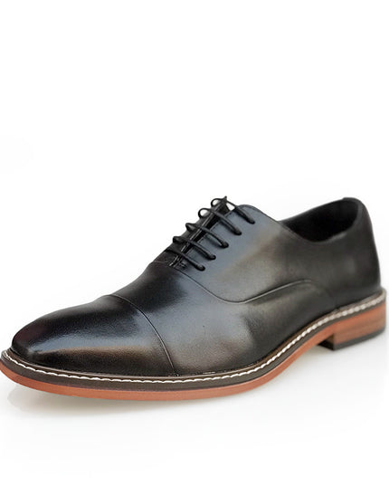 Leather Shoes Men's British Genuine Leather Pointed Brown Vintage Oxford