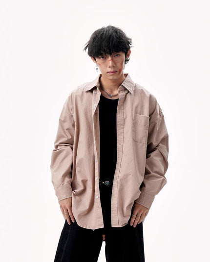 American Retro Solid Color Shirt Autumn