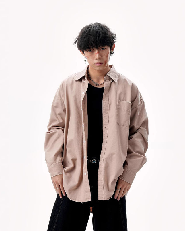 American Retro Solid Color Shirt Autumn