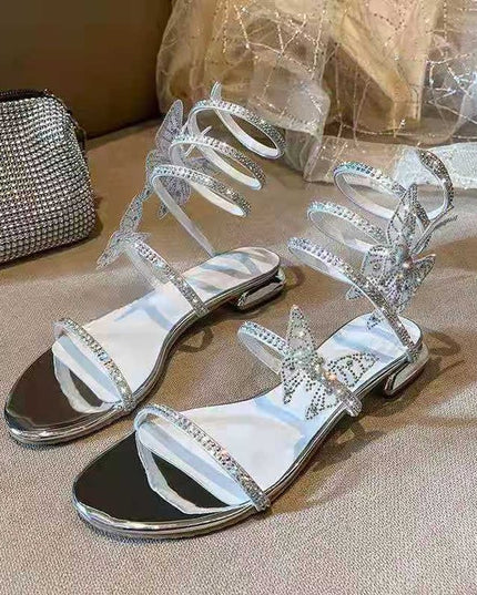 Rhinestone Snakelike Winding Sandals Women's Summer Low Heel New Flat