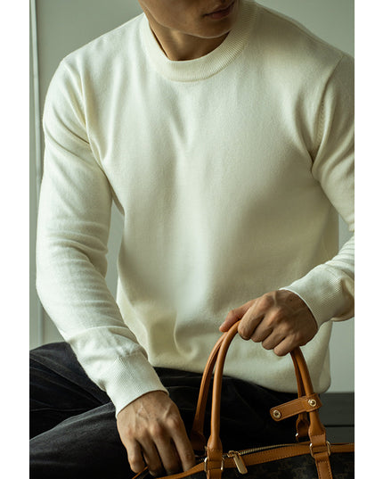 Tencel Wool Men’s Round Neck Sweater – Slim Fit Autumn Winter Pullover