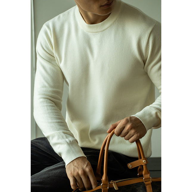 Tencel Wool Men’s Round Neck Sweater – Slim Fit Autumn Winter Pullover