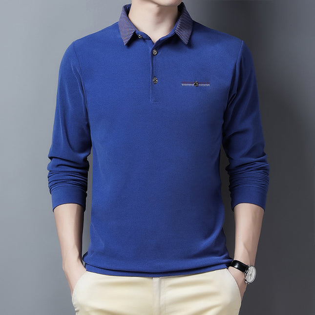 Thickened Bottoming Shirt Middle-aged Lapel De Velvet Solid Color Long-sleeved T-shirt