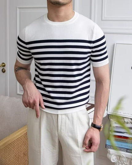 Trendy All-matching Striped T-shirt Men's Short Sleeve